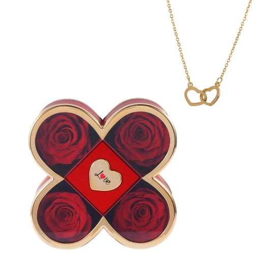 Eternal Clover Rose Box with Engraved Necklace